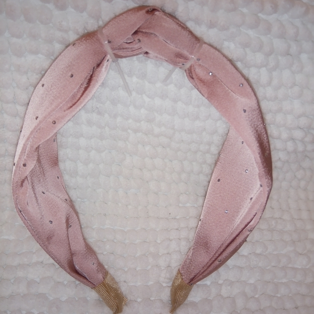 Dusty Rose Satin Rhinestone Knotted Wide Headband - Picture 4 of 14